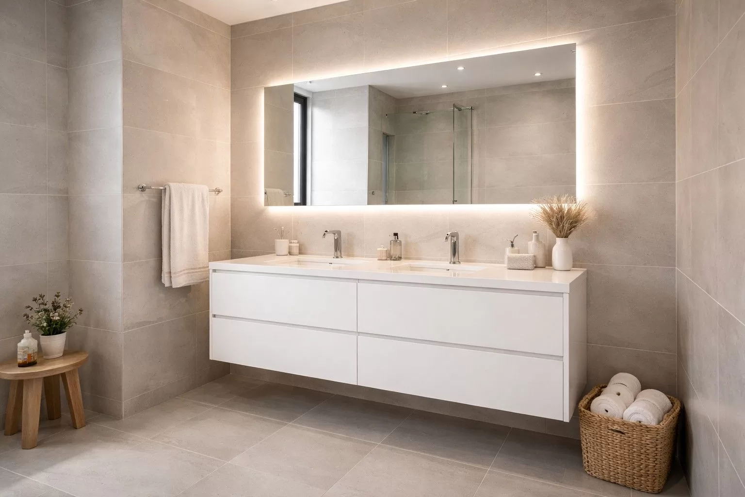 Floating bathroom vanity cabinet with push-to-open drawers and moisture-resistant finish — bathroom remodel Oman